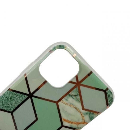 Husa protectie Vivimall compatibila cu Apple iPhone 12 Mini Soft IMD TPU Marble Geometric Verde - vivimall.ro