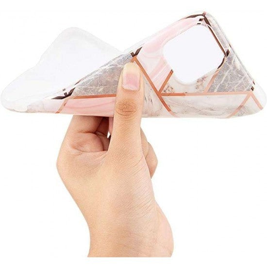 Husa protectie Vivimall compatibila cu Apple iPhone 12 Pro Soft IMD TPU Marble Geometric Alb - vivimall.ro
