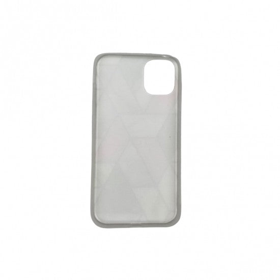 Husă iPhone 12 silicon premium alb geometric, montată pe telefon – protecție spate și margini