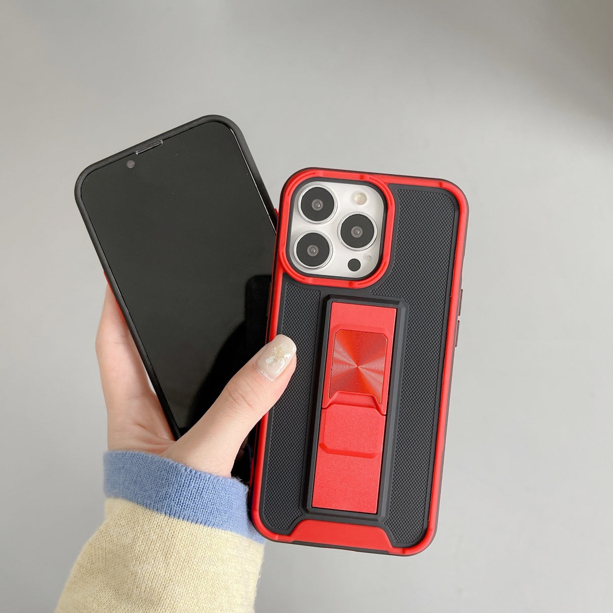 Husa protectie Flippy compatibila cu Apple iPhone 13 Defender Model 5 cu suport,Rosu - vivimall.ro