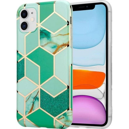 Husa protectie Flippy compatibila cu Huawei P30 Lite Soft IMD TPU Marble Geometric Verde - vivimall.ro