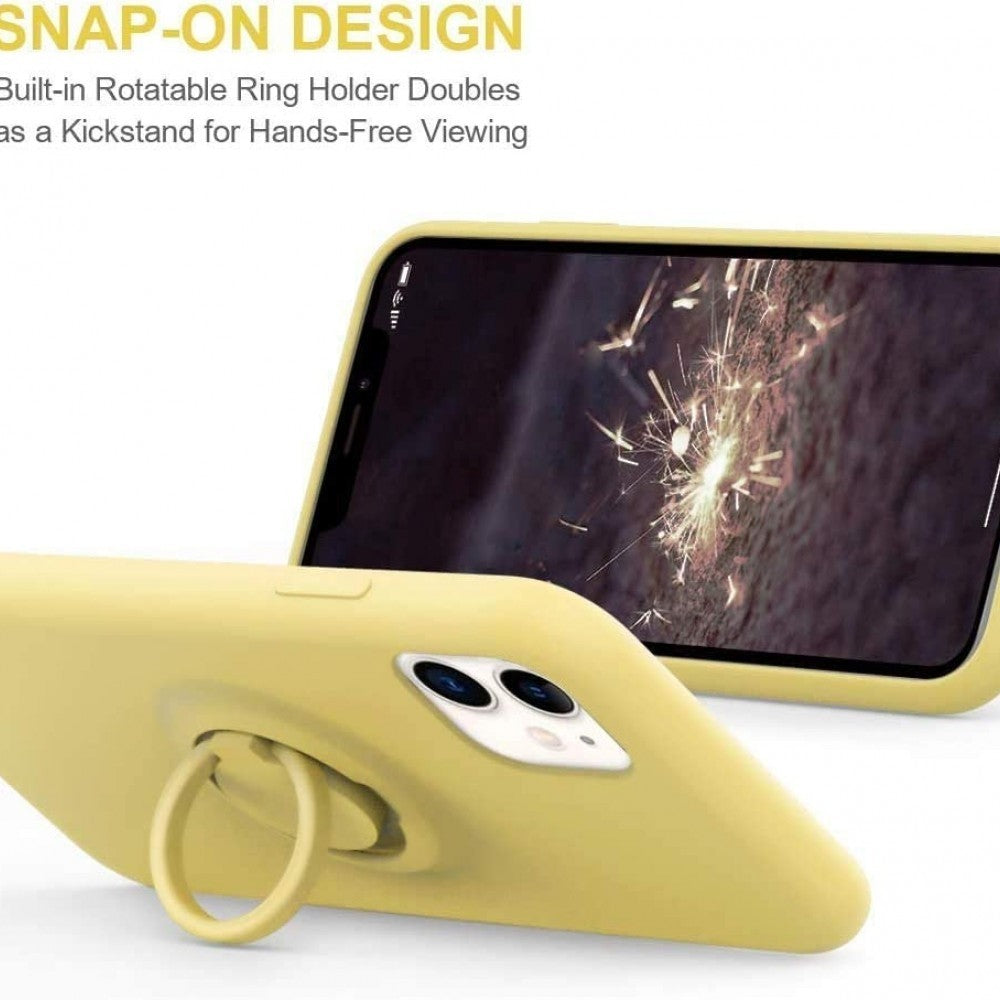 Husa protectie Flippy compatibila cu Samsung A72 Liquid Silicone Ring cu suport rotativ Galben - vivimall.ro