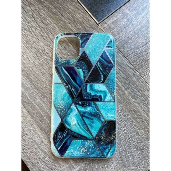 Husa protectie Flippy compatibila cu Samsung Galaxy A20E Soft IMD TPU Marble Geometric Albastru - vivimall.ro