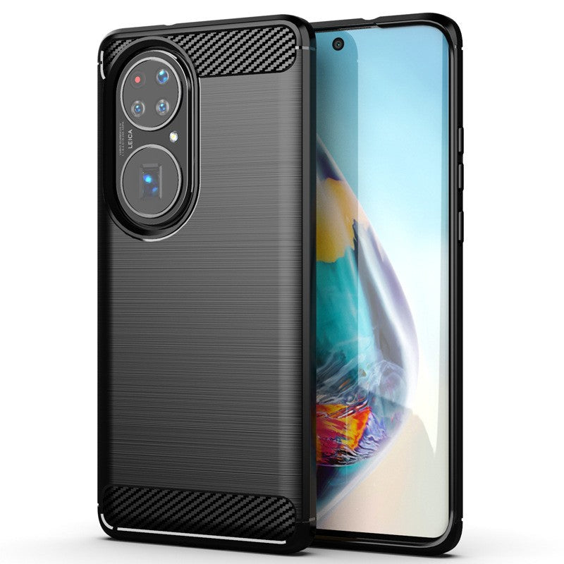 Husă Huawei P50 Pro din TPU cu element carbon, protecție 360°, grosime 1,8 mm, culoare negru, vedere frontală