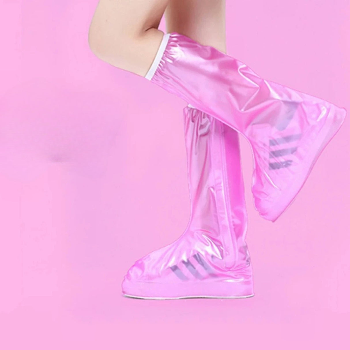 Protectie Incaltaminte pentru Ploaie si Noroi, Flippy, Impermeabila, Talpa Antiderapanta, cu Fermoar si Capsa, Inaltime 40 cm, Marime S 34-35, Roz - vivimall.ro