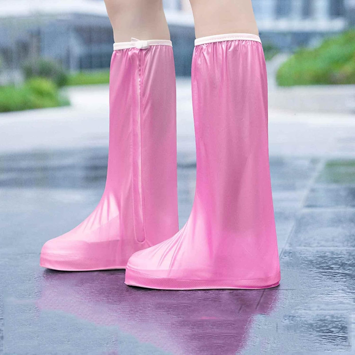 Protectie Incaltaminte pentru Ploaie si Noroi, Flippy, Impermeabila, Talpa Antiderapanta, cu Fermoar si Capsa, Inaltime 40 cm, Marime M 36-37, Roz - vivimall.ro