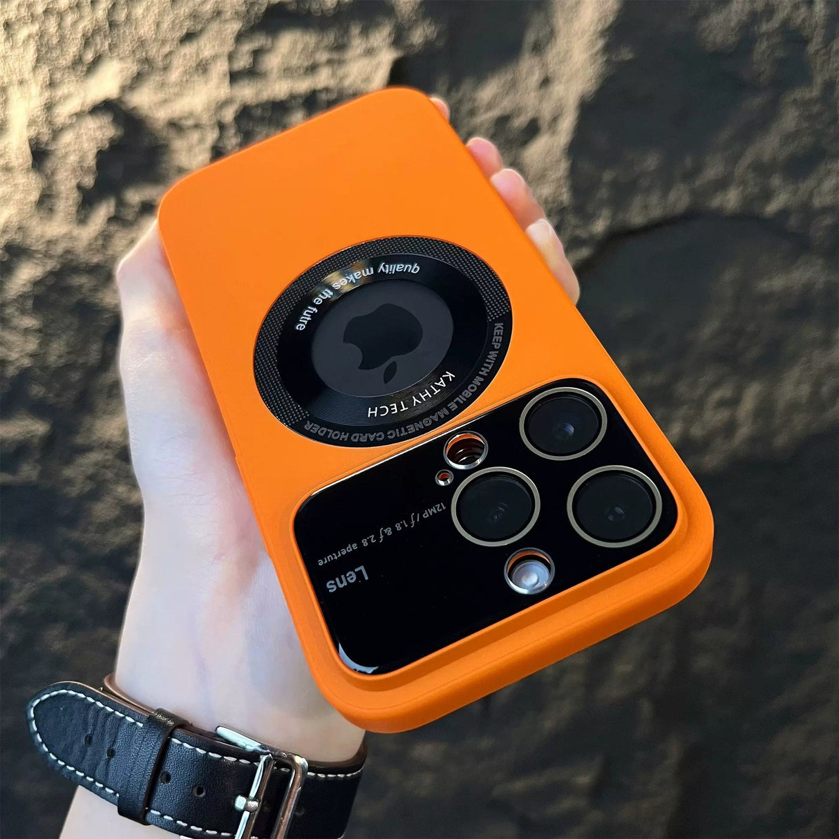 Husa protectie MagSafe Kathy Tech, Flippy, pentru Apple iPhone 13 Pro Max, Dublu Cerc, Portocaliu - vivimall.ro