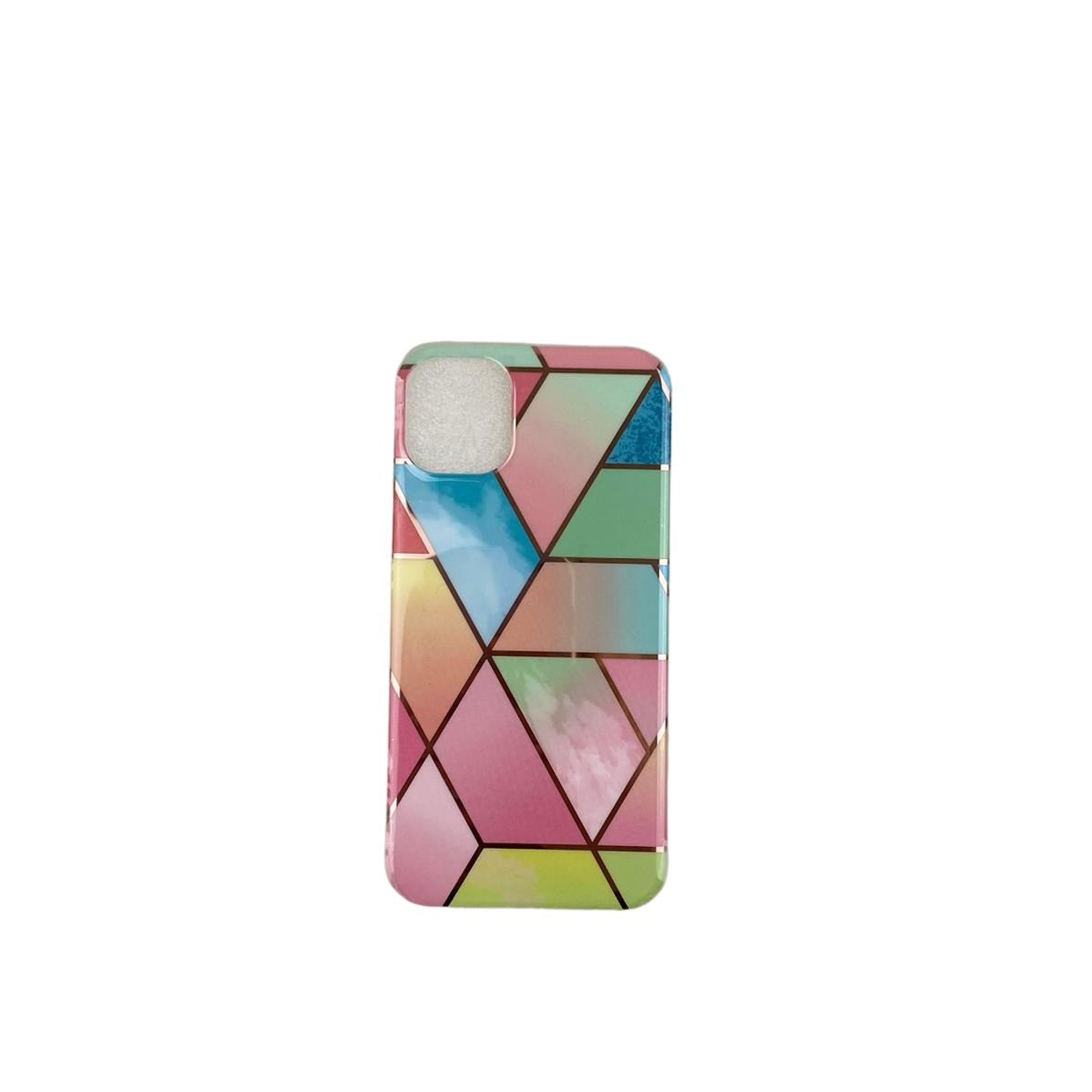 Husa protectie pentru Apple iPhone 11 Pro Max Soft IMD TPU Marble Geometric Roz - vivimall.ro