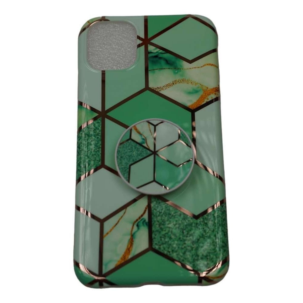 Husa protectie pentru Apple iPhone 11 Soft IMD TPU Marble Geometric Verde Suport inclus - vivimall.ro