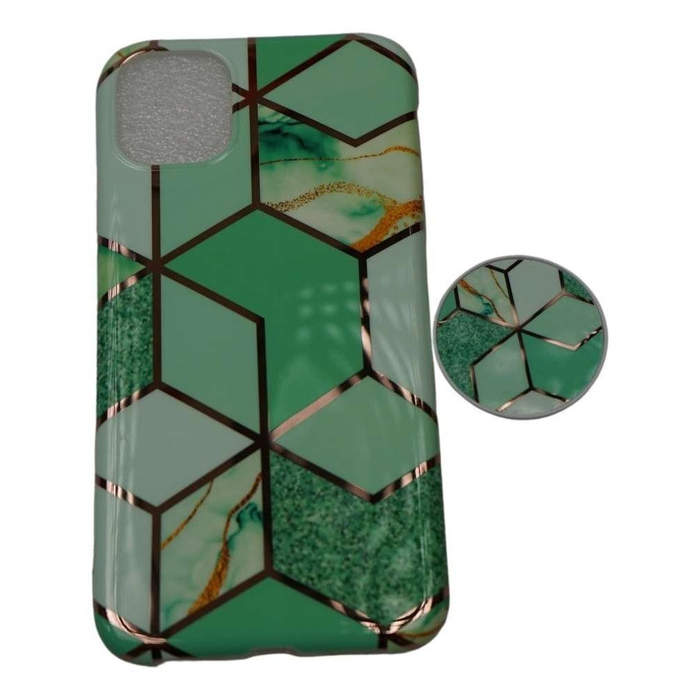 Husa protectie pentru Apple iPhone 11Pro Soft IMD TPU Marble Geometric Verde Suport inclus - vivimall.ro