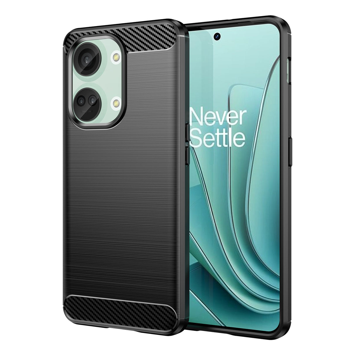 Detaliu colț husă OnePlus Nord 3, protecție anti-șoc, material TPU moale negru carbon