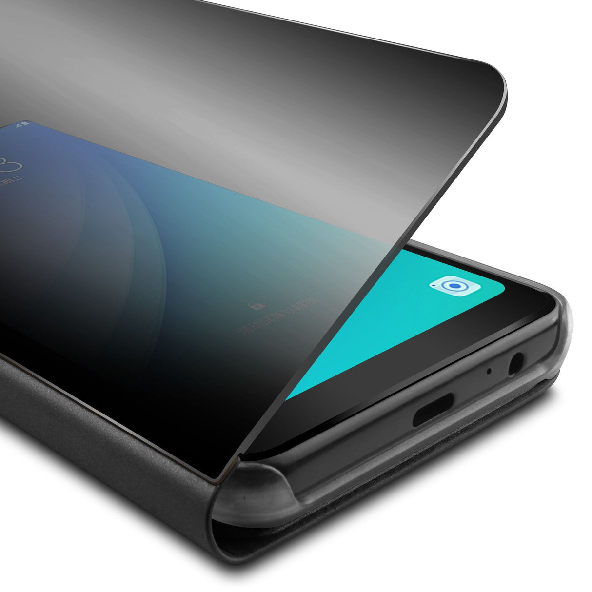Husa Samsung Galaxy A8 2018 Flip Cover Oglinda Negru - vivimall.ro