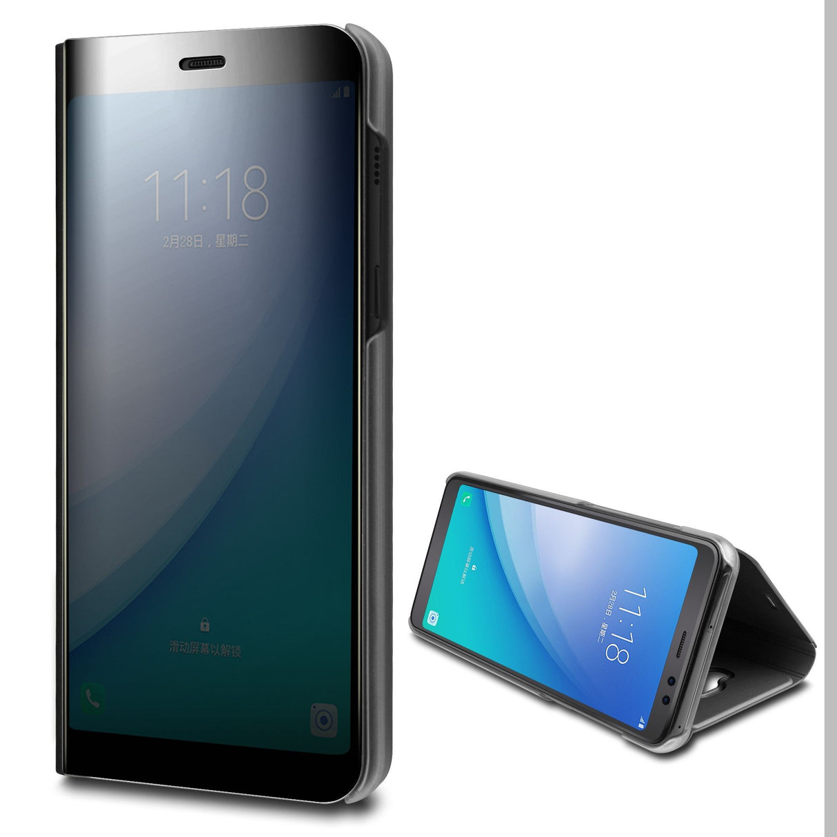 Husa Samsung Galaxy A8 2018 Flip Cover Oglinda Negru - vivimall.ro