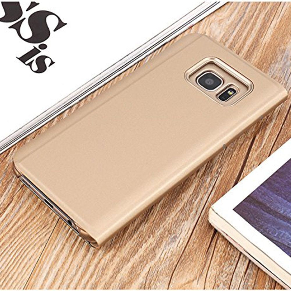 Husa Samsung Galaxy S7 Edge Flip Cover Oglinda Auriu - vivimall.ro
