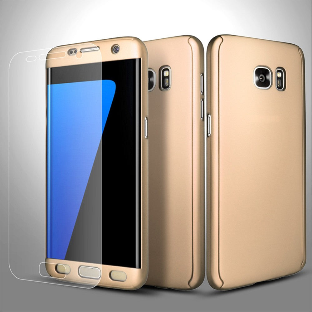 Husa Samsung Galaxy S7 Edge Full Cover 360 Auriu + Folie de protectie - vivimall.ro