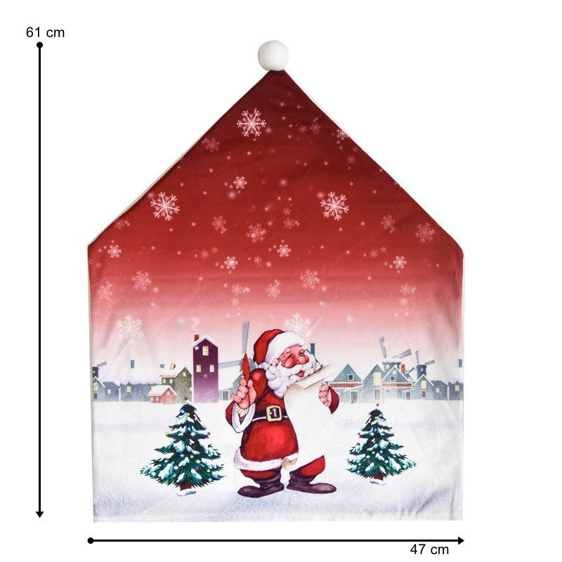 Husa pentru scaun Vivimall, tematica Craciun, material textil/poliester, 61 x 47 cm, rosu - vivimall.ro