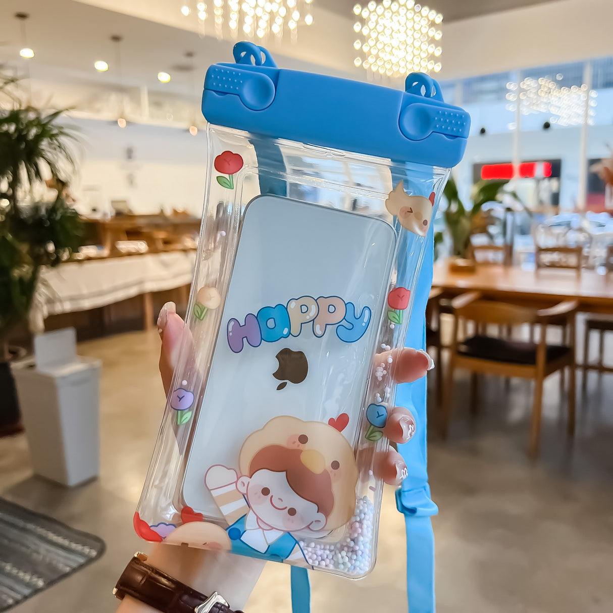 Husa subacvatica Fruity Waterproof Flippy, Snowproof, Universala, Impermeabila, cu Snur, pentru telefon sau documente, Happy Boy, Bleu - vivimall.ro