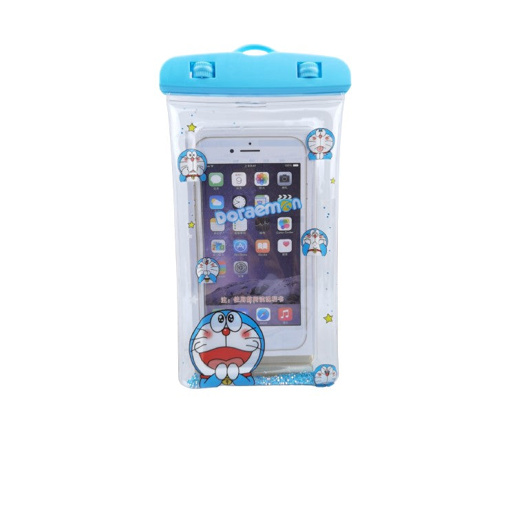 Husa subacvatica Glitter Kids Waterproof Flippy, Snowproof, Universala, cu Snur, pentru telefon sau documente, Cat, Bleu - vivimall.ro