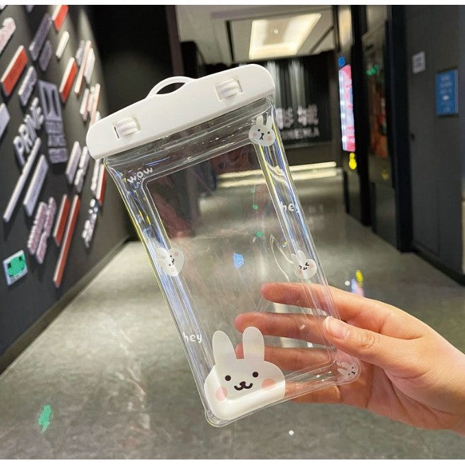 Husa subacvatica Kids Waterproof Flippy, Snowproof, Universala, cu Snur, pentru telefon sau documente, Bunny, Alb - vivimall.ro