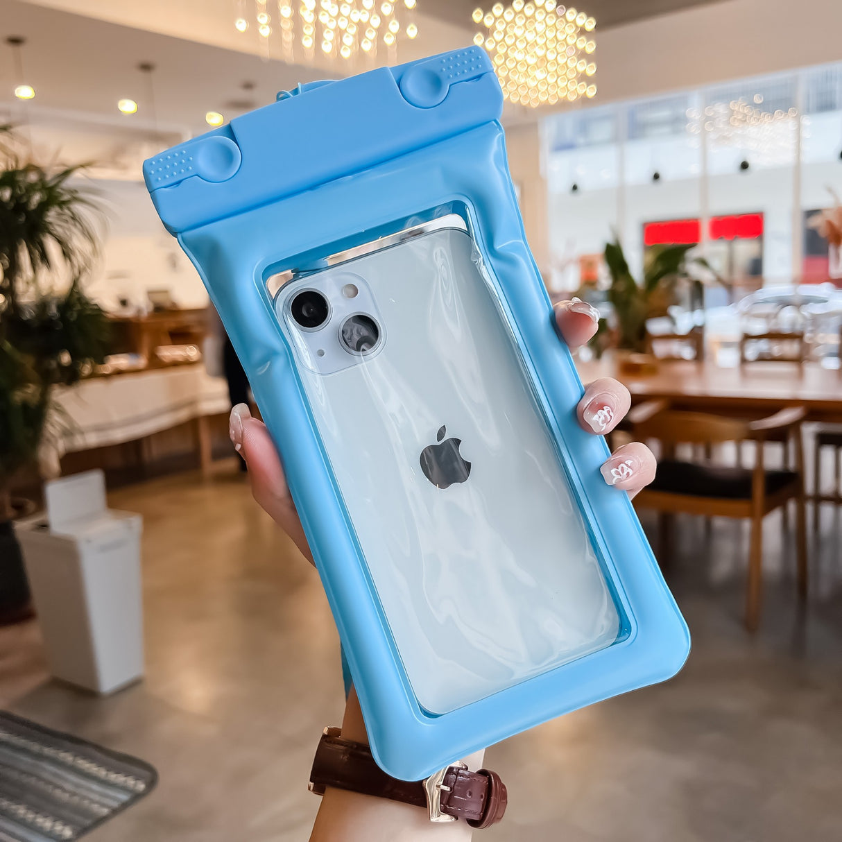 Husa subacvatica Matte Cushion Waterproof Flippy, Snowproof, Universala, cu Snur, pentru telefon sau documente, Bleu - vivimall.ro