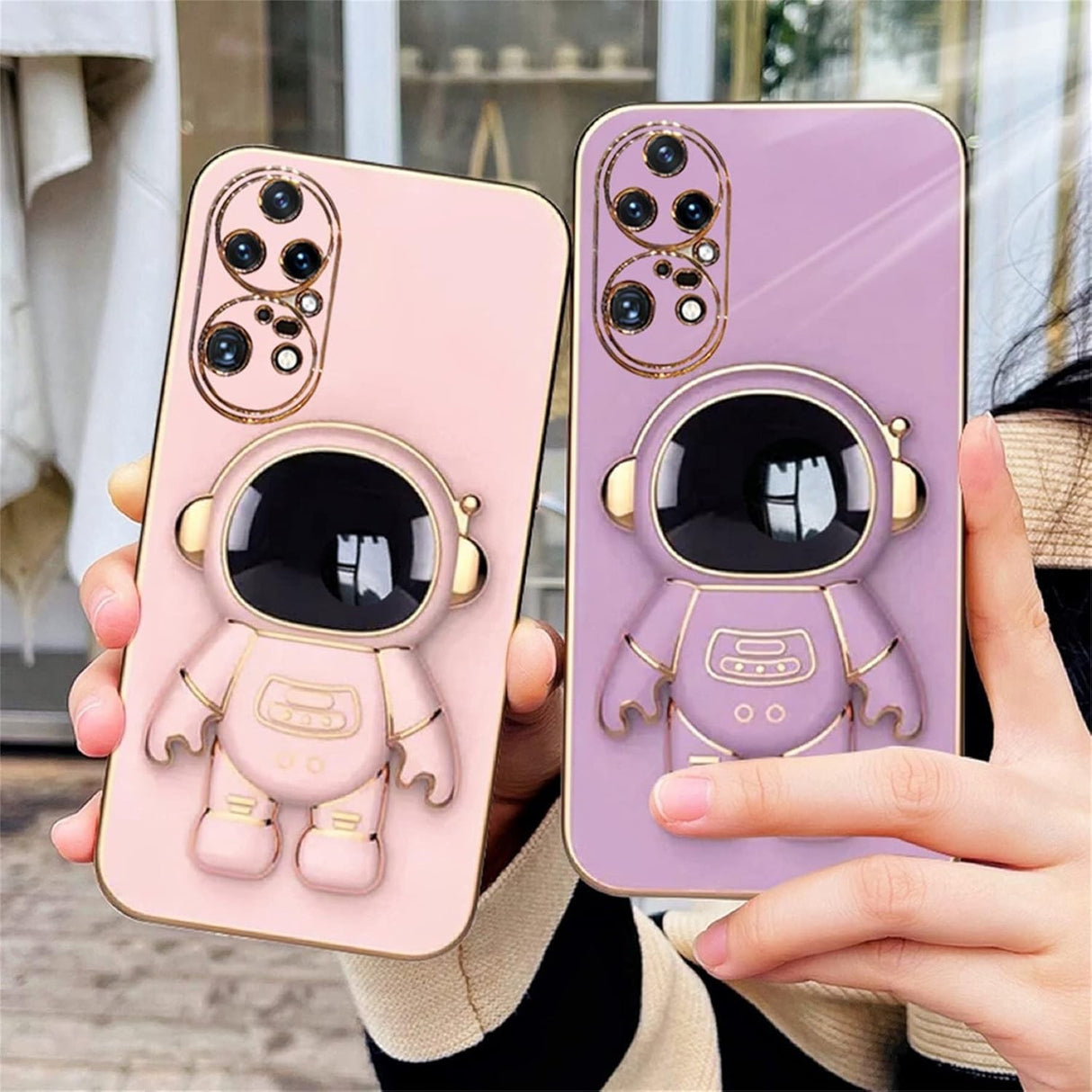 Husa Telefon 2in1, Vivimall, Compatibila Huawei P60 Pro, Carcasa TPU cu Suport Inclus Tip Astronaut, Protectie Camere, Mov - vivimall.ro