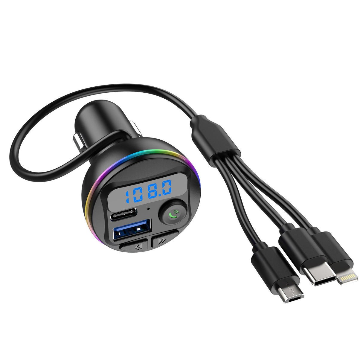 Mufe Lightning, Type-C și Micro USB incluse la încărcătorul auto Vivimall cu Bluetooth