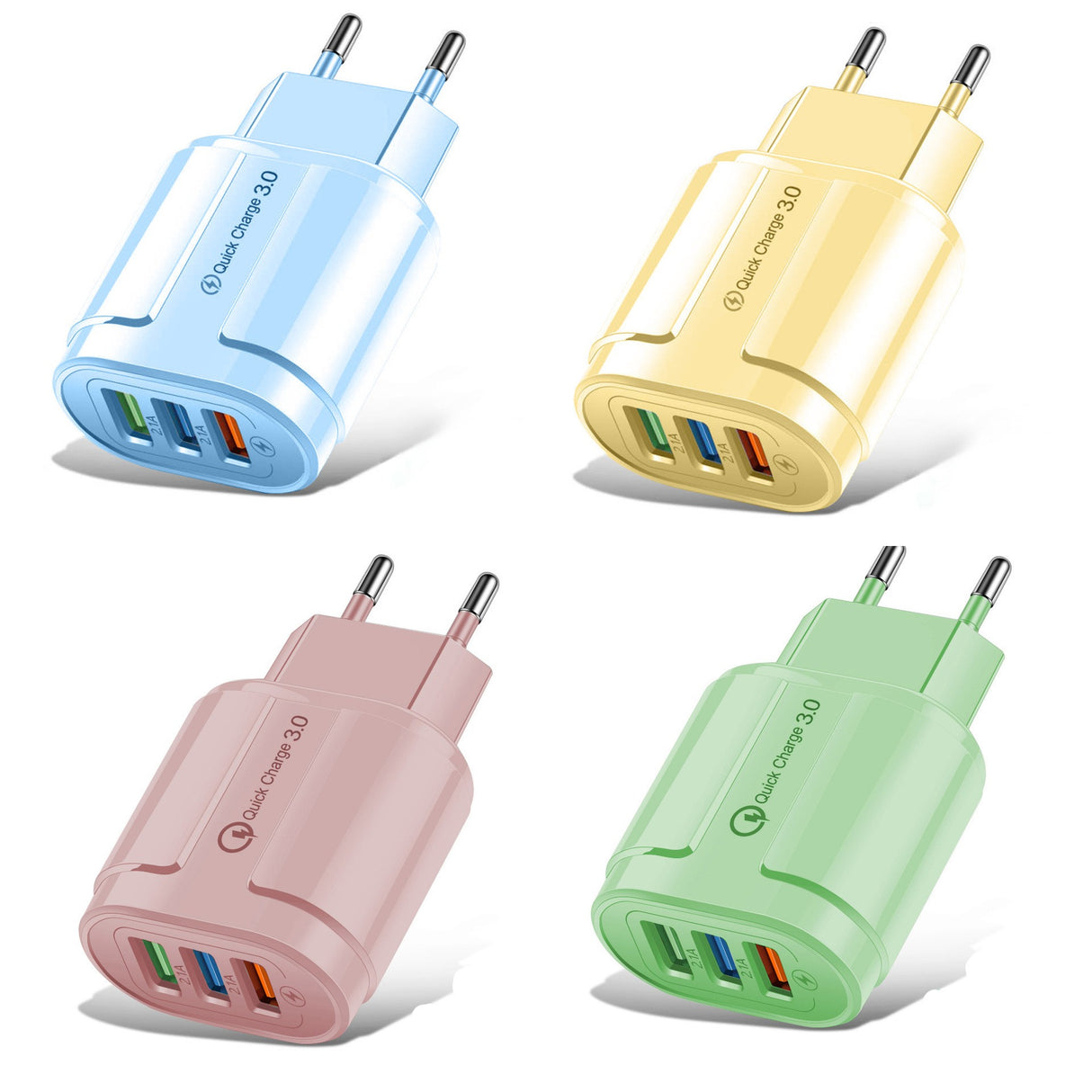 Încărcător Vivimall QC3.0 albastru Macarons în priză, compatibil iPhone Samsung Xiaomi, utilizare reală