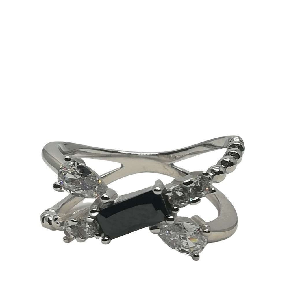 Inel Argint 925 cu Piatra Neagra Dreptunghiulara, M 51 - vivimall.ro