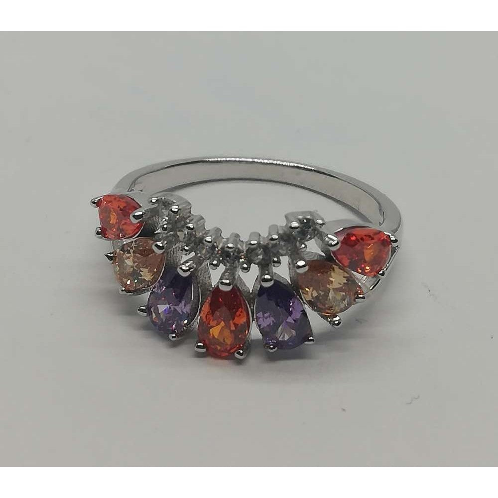 Inel Argint 925, Diadema cu Pietre Colorate Mov Portocaliu M 56 - vivimall.ro