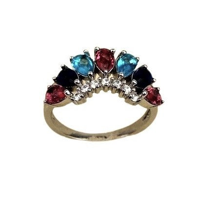 Inel Argint 925, Diadema cu Pietre Colorate Roz Albastru M 59 - vivimall.ro