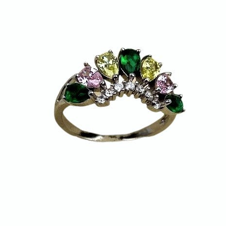 Inel Argint 925, Diadema cu Pietre Colorate Roz Verde M 54 - vivimall.ro