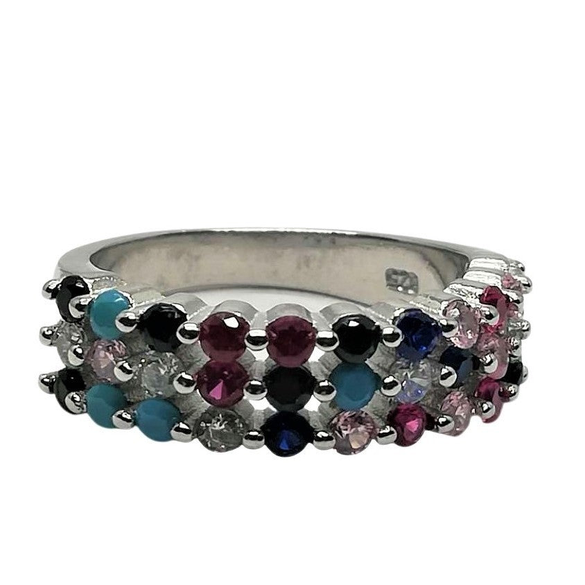 Inel Argint 925 Lat cu Pietre Colorate M 56 - vivimall.ro