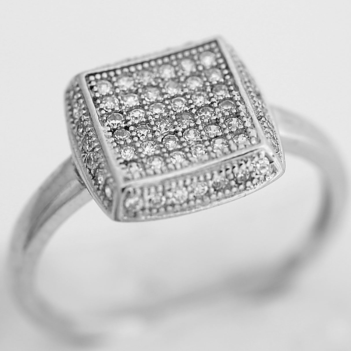 Inel de dama din Argint 925 cu model patrat si zirconii, marimea 57 - vivimall.ro