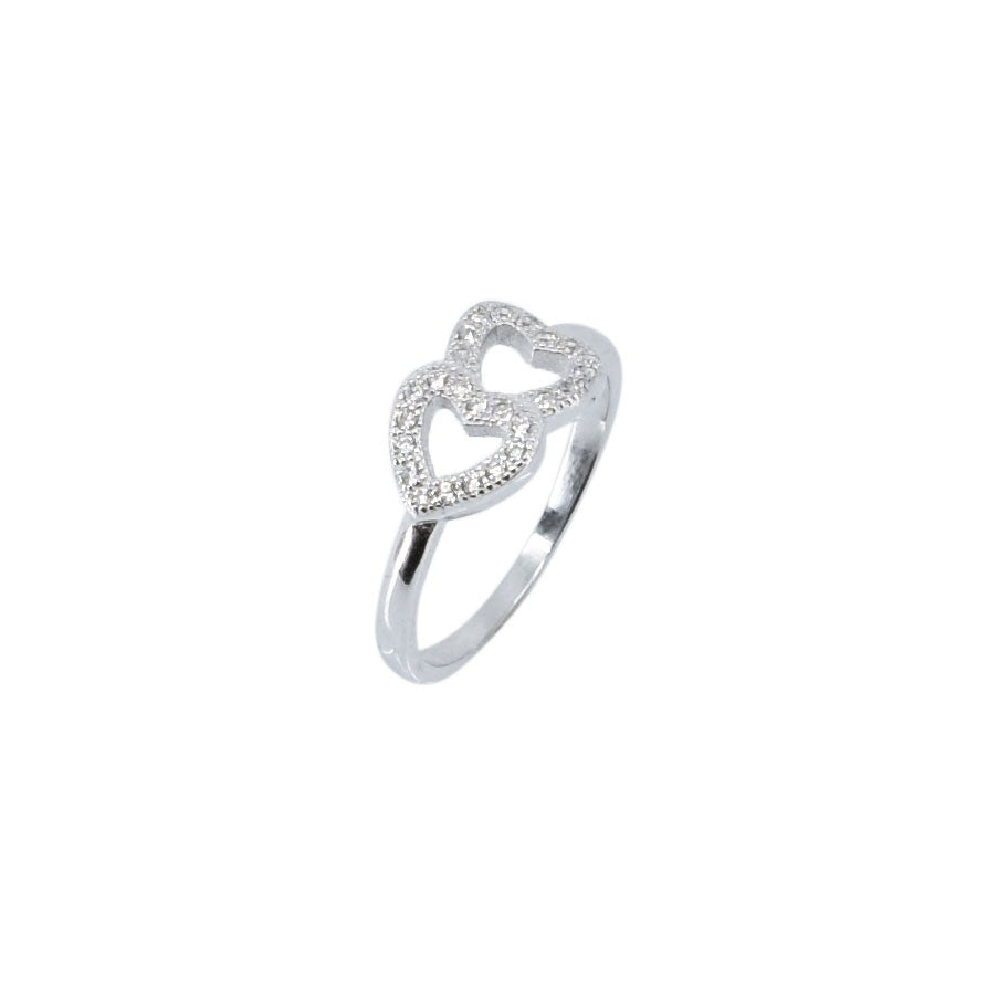 Inel Double Heart din Argint 925 placat cu rodiu, marimea 54 - vivimall.ro