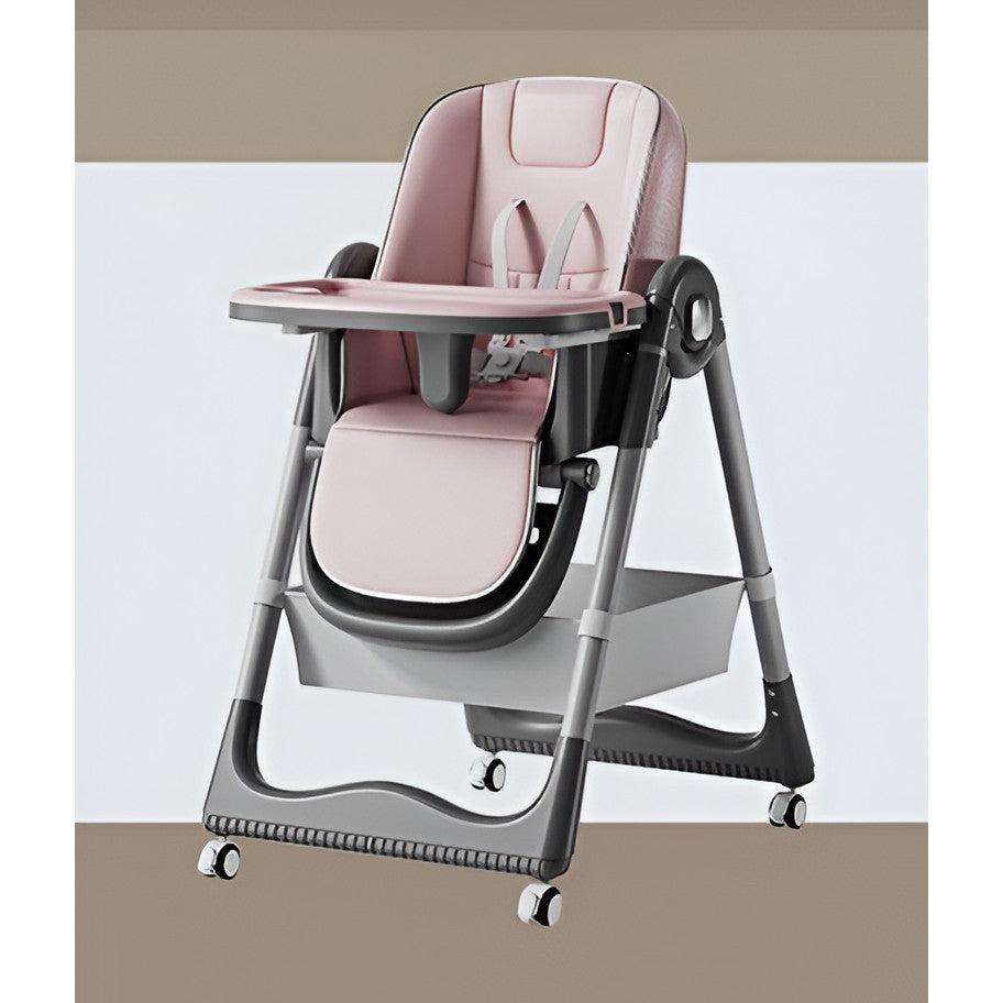 Scaun de Masa pentru Bebelusi si Copii, Vivimall, 2 Tavite si Husa Detasabile, Multifuncțional, Stabil, Centura de Siguranta, Inaltime Ajustabila, Spatar Reglabil Moale, Cos de Depozitare, 100x50x80cm, de la 6 Luni, Roz - vivimall.ro