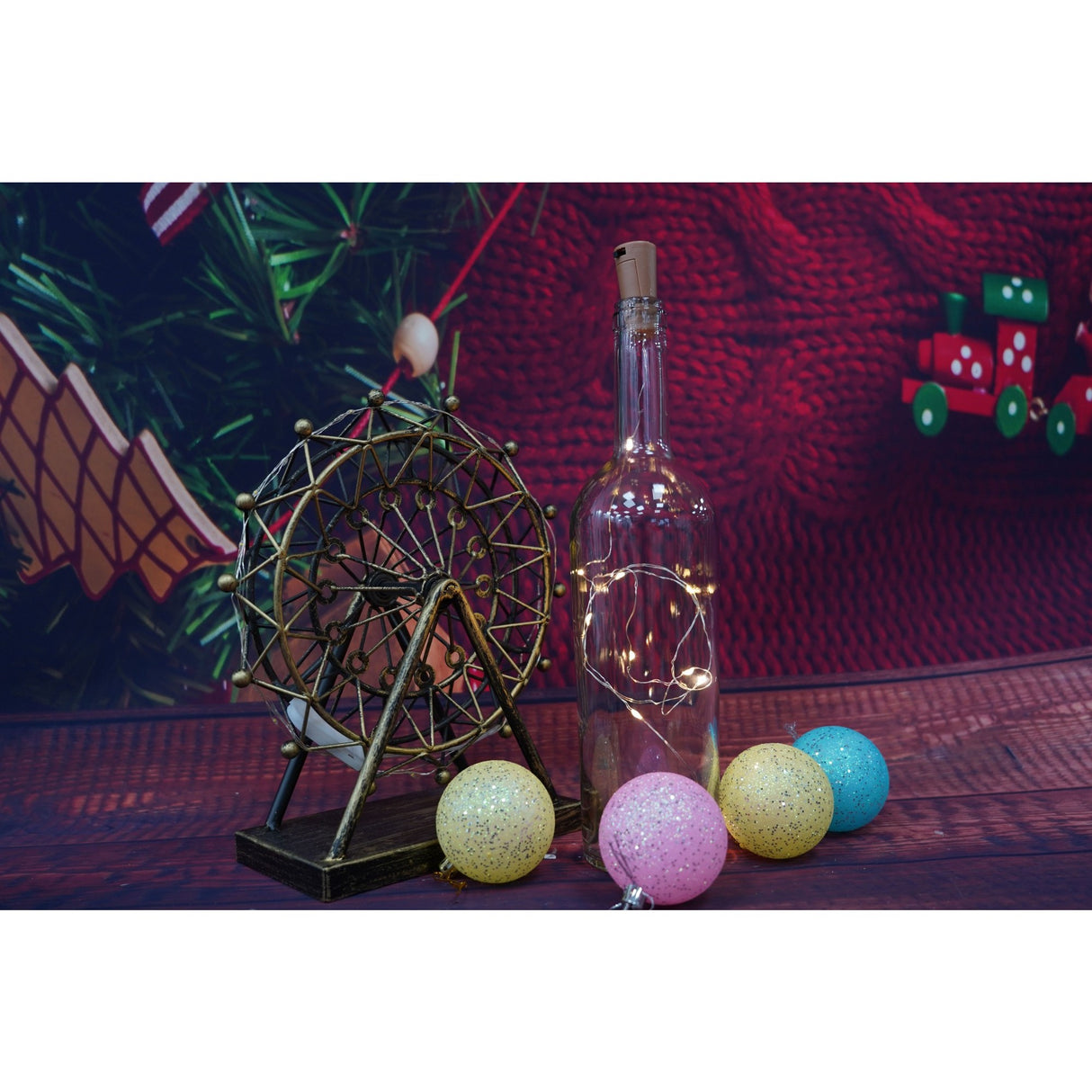 Instalatie Craciun, 1 metru, 10 LED-uri, alb cald,cu baterii,fir cupru, liniar, interior/exterior, Flippy - vivimall.ro