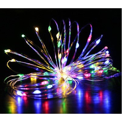 Instalatie Craciun, 1 metru, 10 LED-uri, Multicolor, cu baterii, fir cupru, liniar, interior/exterior, Vivimall - vivimall.ro