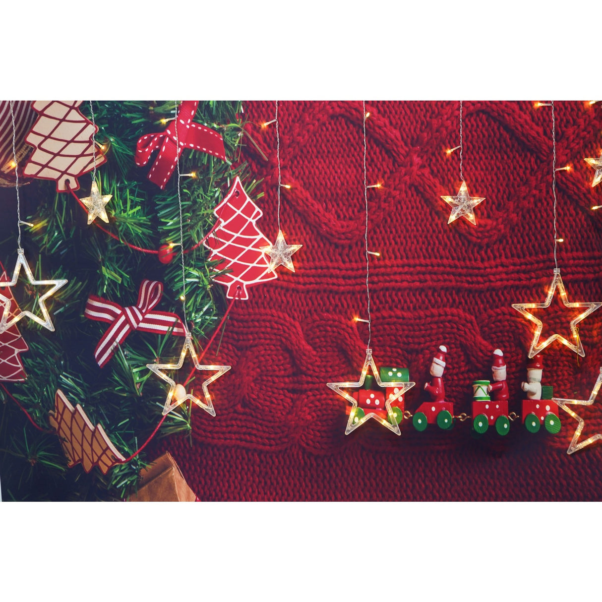 Instalatie Craciun, 138 LED-uri, tip perdea, cu stelute, alb-cald, 2.5 m, interior/exterior, Vivimall - vivimall.ro