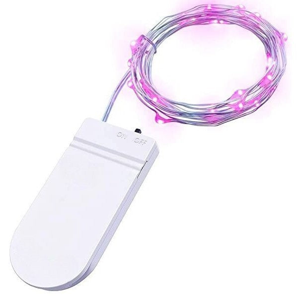 Instalatie Craciun, 2 metri, 20 LED-uri, Roz, cu baterii, fir cupru, liniar, interior/exterior, Flippy - vivimall.ro