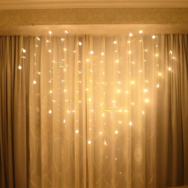 Instalatie Craciun, 2 x 1.5 m, 128 LED-uri, alb-cald, tip perdea, in forma de inima, telecomanda cu 8 functii, Vivimall - vivimall.ro