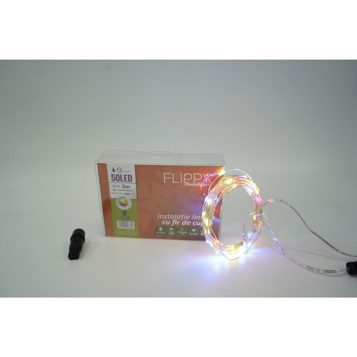 Instalatie Craciun, 30 m, 300 Led-uri, Liniara, Alb Cald, 8 jocuri de lumini, Transformator, Interconectabila, Prelungitor 5 m inclus, Fir Cupru, Flippy - vivimall.ro