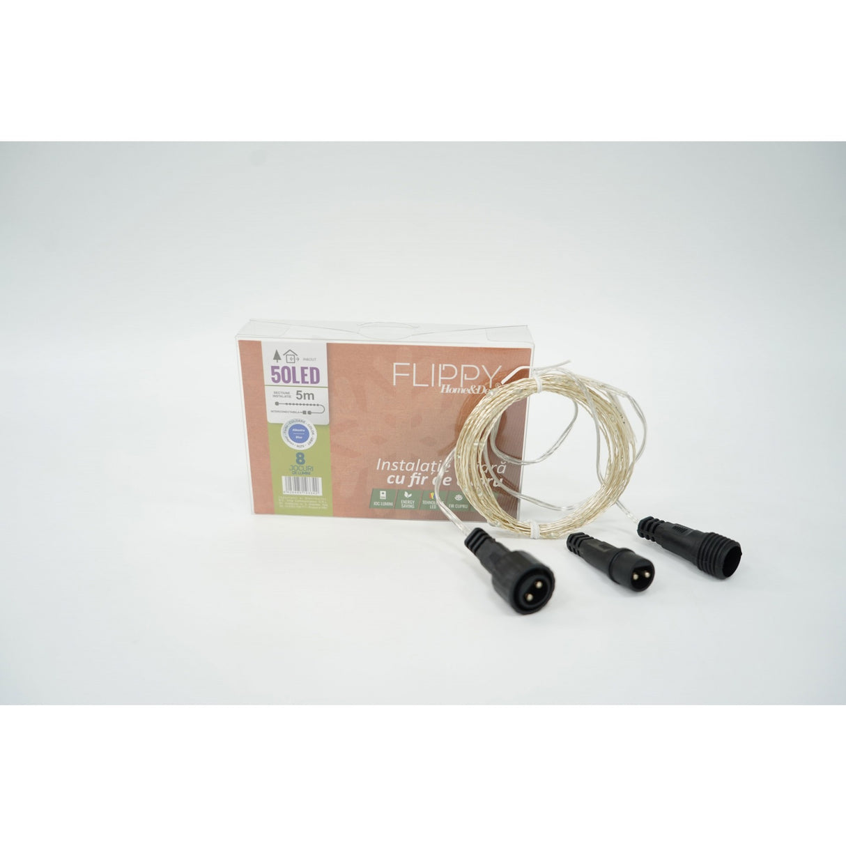 Instalatie Craciun, 30 m, 300 Led-uri, Liniara, Albastru, 8 jocuri de lumini, Transformator, Interconectabila, Prelungitor 5 m inclus, Fir Cupru, Flippy - vivimall.ro