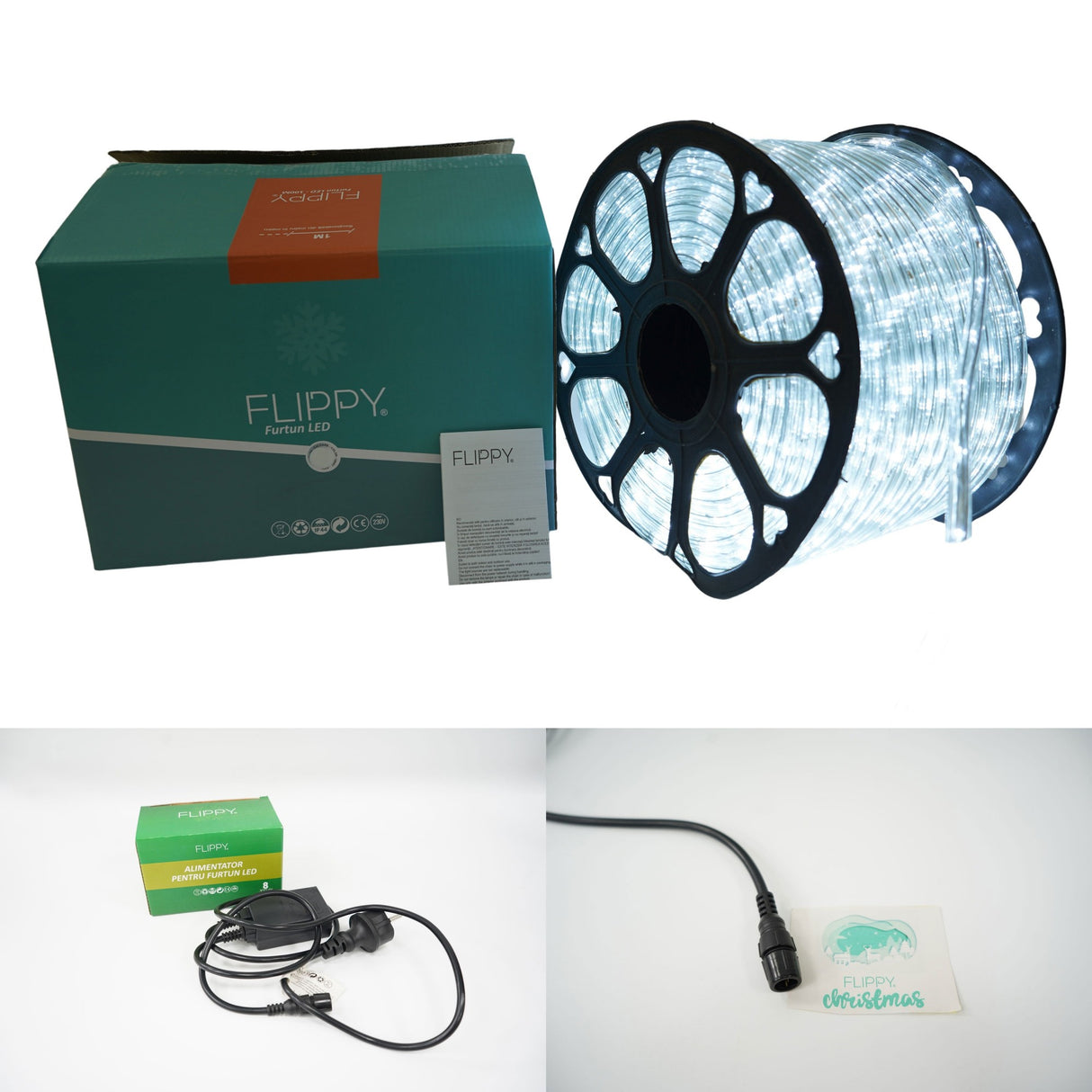 Instalatie Craciun, 30 m, 720 Led-uri, Furtun Luminos, Alb rece, Transformator, 8 jocuri de lumini, Sectionabila, 220 V, Vivimall - vivimall.ro