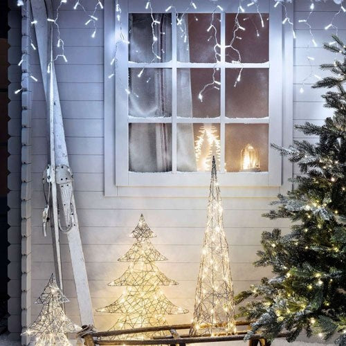 Instalatie Craciun, 50 m, Led-uri ,Franjuri, Alb rece, Flash, Alimentator, Interconectabila, Fir Alb Cauciucat, 220v, Vivimall - vivimall.ro