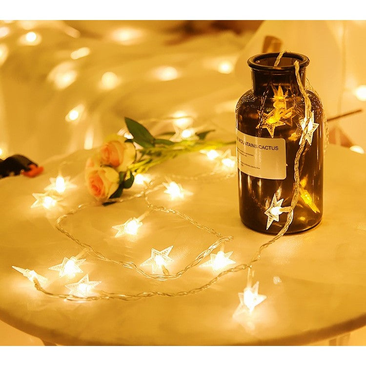 Instalatie Craciun, 6 metri, 40 LED-uri cu Ornament tip Stea, Alb Cald, telecomanda 8 functii, USB, fir cupru, liniar, interior/exterior, Vivimall - vivimall.ro