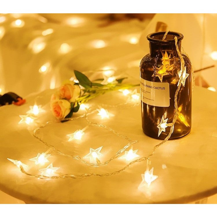 Instalatie Craciun, 6 metri,40 LED-uri cu Ornament tip Stea, Alb Cald, USB lung, fir cupru, liniar, interior/exterior, Vivimall - vivimall.ro