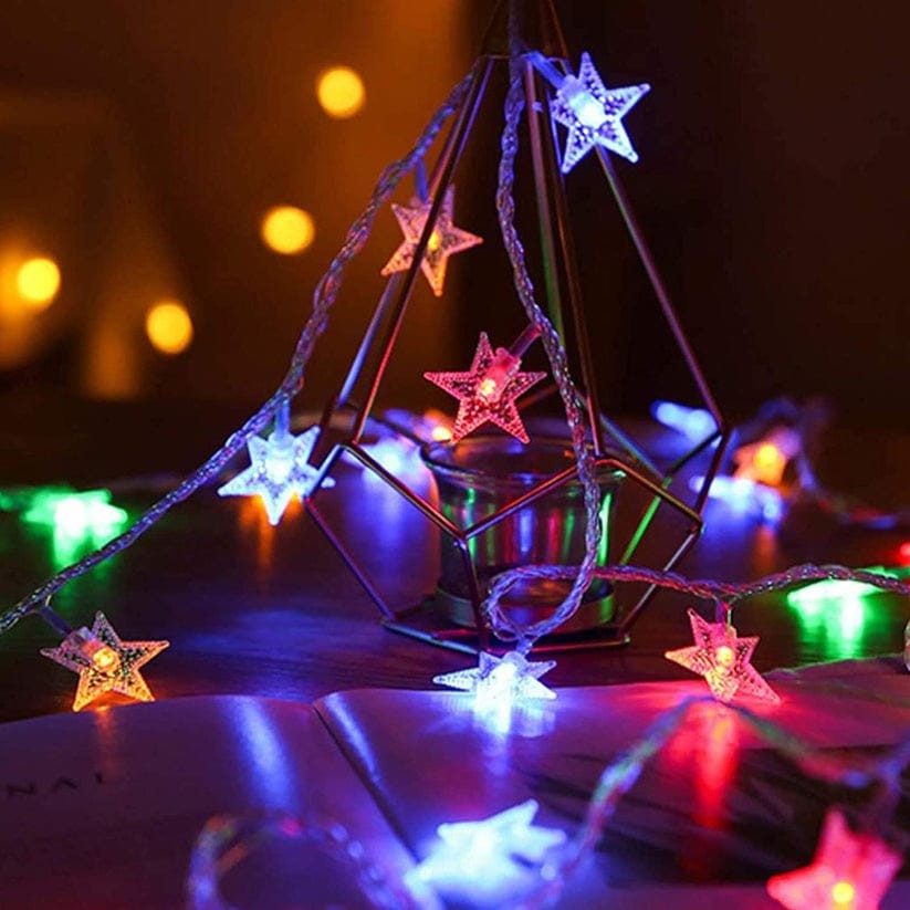 Instalație Crăciun liniară cu 30 LED-uri stele alb-cald, lungime 3,5 m, vedere de ansamblu
