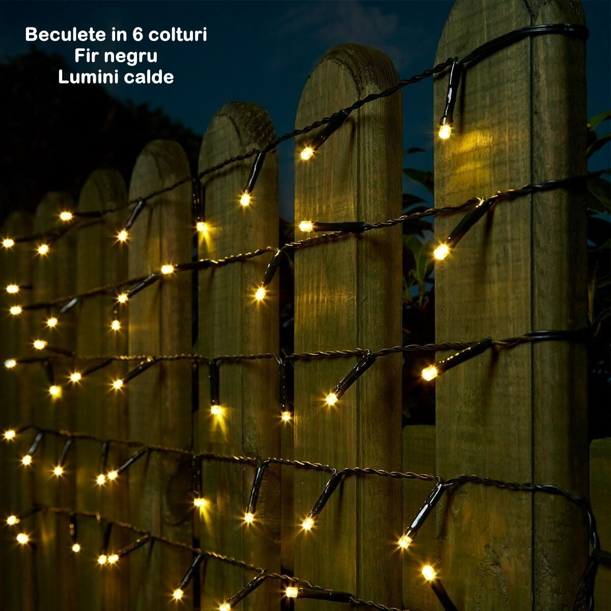 Instalatie de Craciun liniara Yoto, 17 m, din care 1 m cablu priza 220V, 200 LED, 8 jocuri de lumini, beculet in 6 colturi, pentru interior, controler, fir negru, alb cald - vivimall.ro