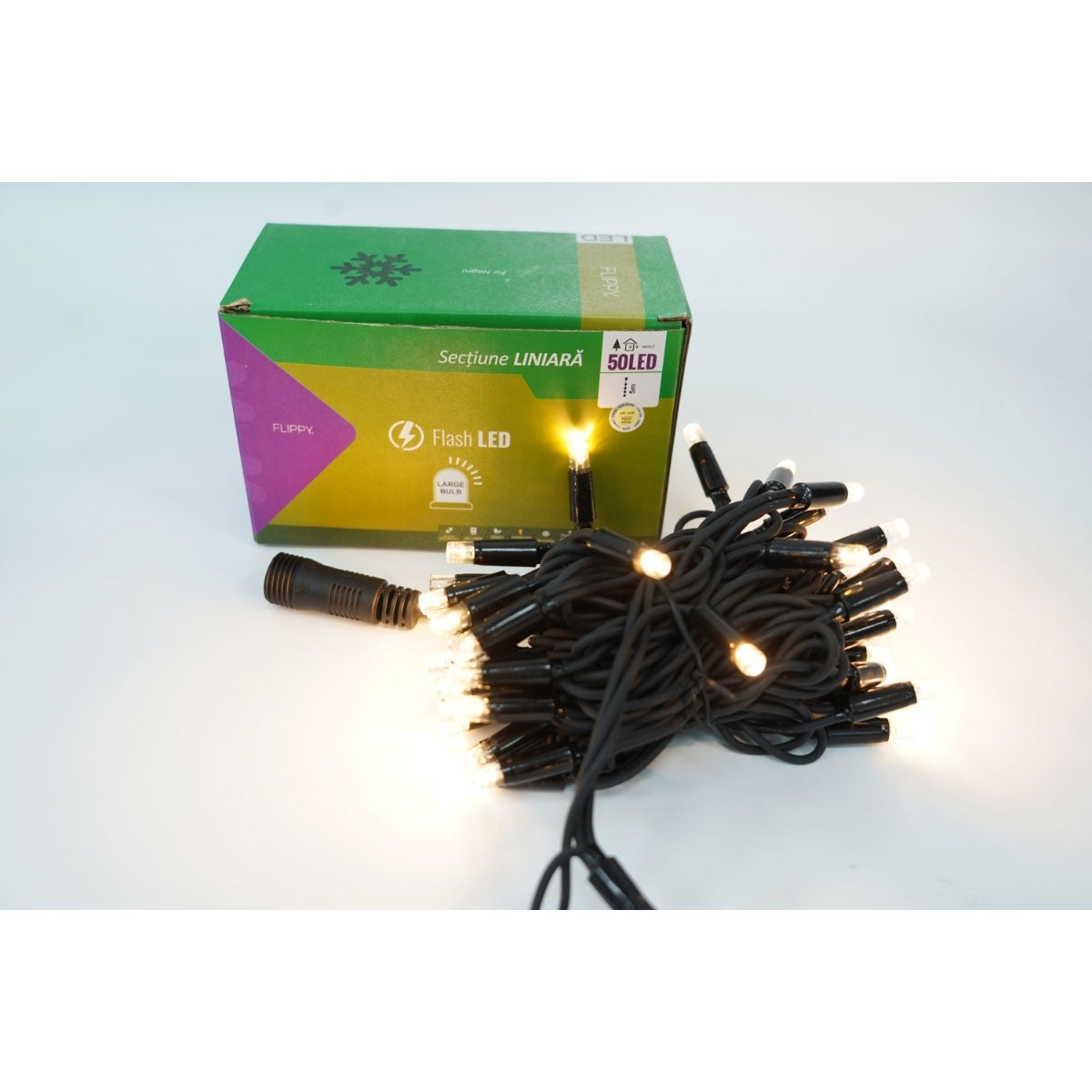 Instalatie Craciun Profesionala de Exterior IP65, 13 m, 130 Led-uri Mari ,Liniara, Alb cald, Interconectabila, Prelungitor 6.5 m inclus, Fir Negru, Vivimall - vivimall.ro