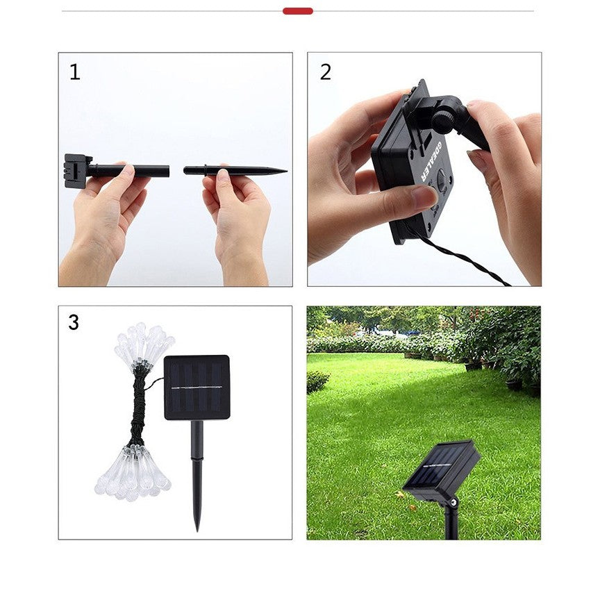 Instalatie Craciun, Solare Tip Picaturi, 50 Led-uri, 9.5 metri, Alb rece, Senzor de lumina, Vivimall - vivimall.ro